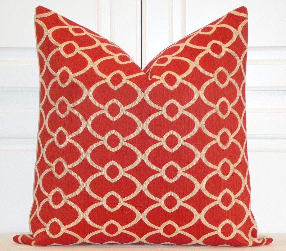 Decorative Pillow Cover - 20 x 20 -  Accent Pillow - Throw Pillow - Geometric - Lattice - Orange Red