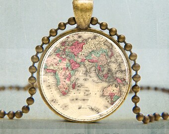World Atlas Map Pendant, Eastern Hemisphere Map Necklace, World Globe Jewelry, Map Jewelry (1053)