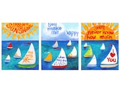 Childrens Wall Art PRINT Set, You Are My Sunshine Sailboats, Three 8x10's, Nursery Decor