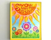 Childrens Wall Art for GIrls, You Are My Sunshine,10x8 PRINT, Flower Art for Girls Roon, Nursery Decor