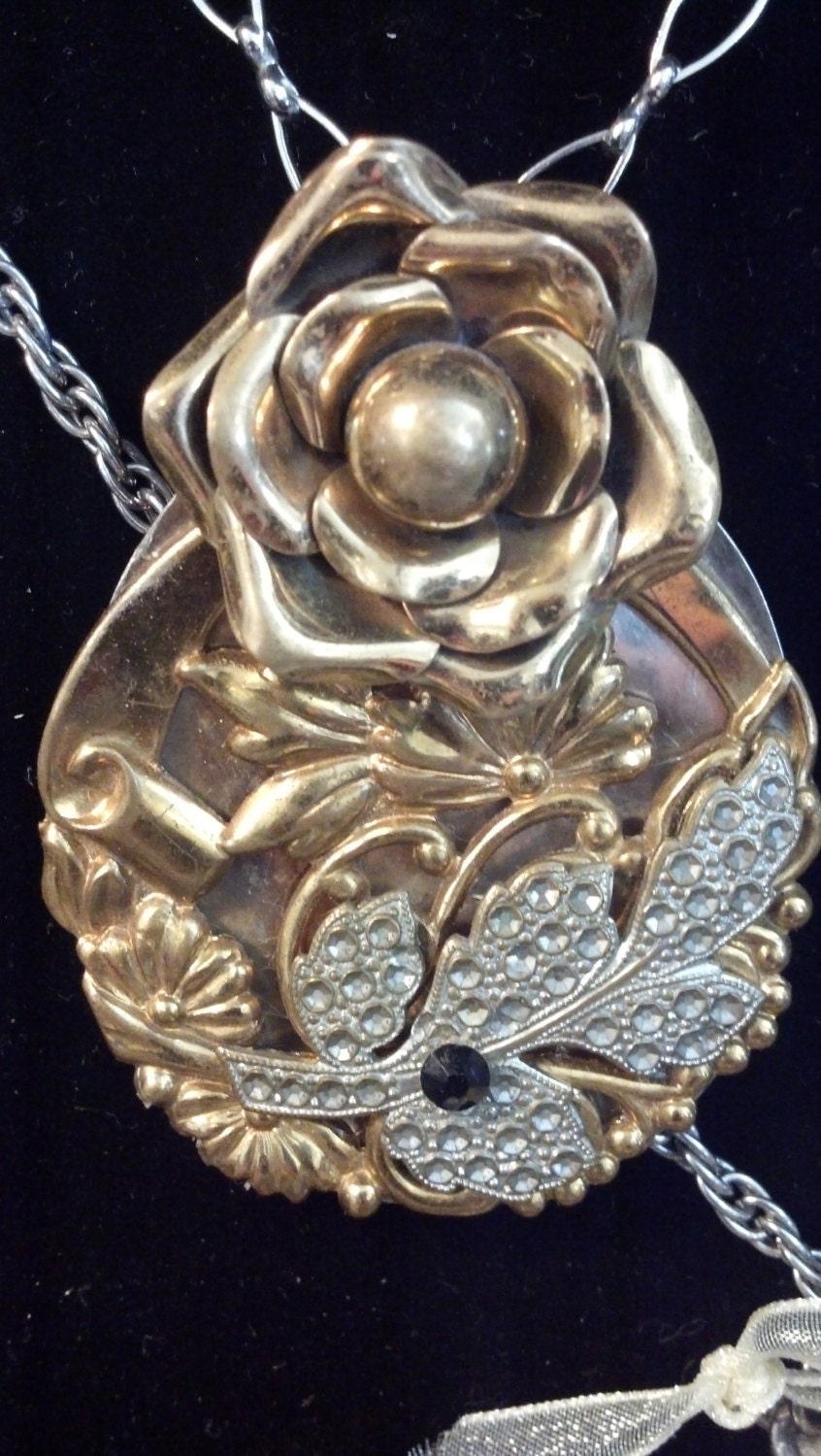 Embellished Spoon Pendant using vintage assemblage technique