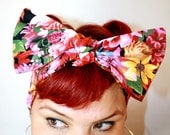 Bow style, Vintage Inspired Head scarf, Spring Floral, Garden, Flowers