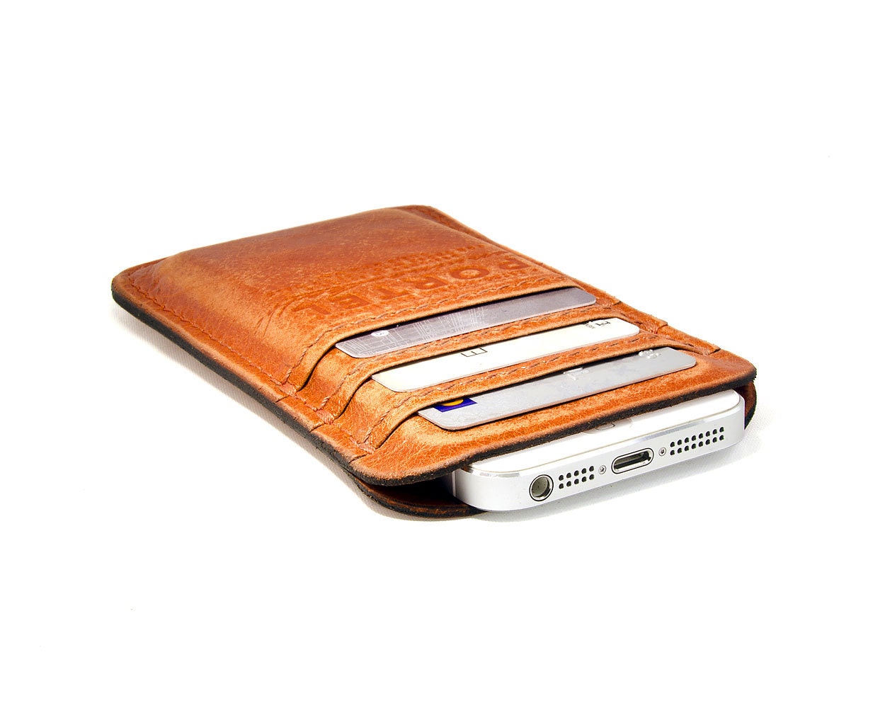 RETROMODERN aged leather iPhone 5 pocket - - ORANGE