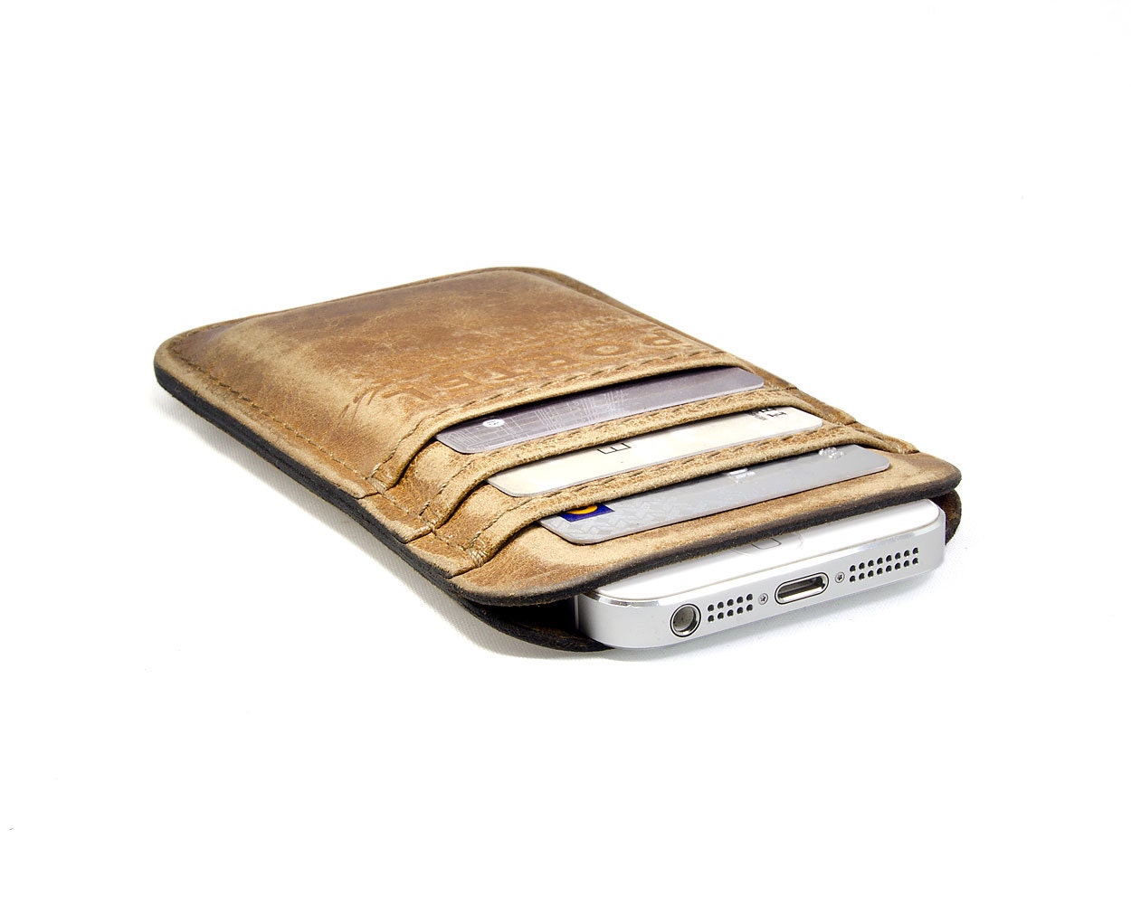RETROMODERN aged leather iPhone 5 pocket - - CARAMEL