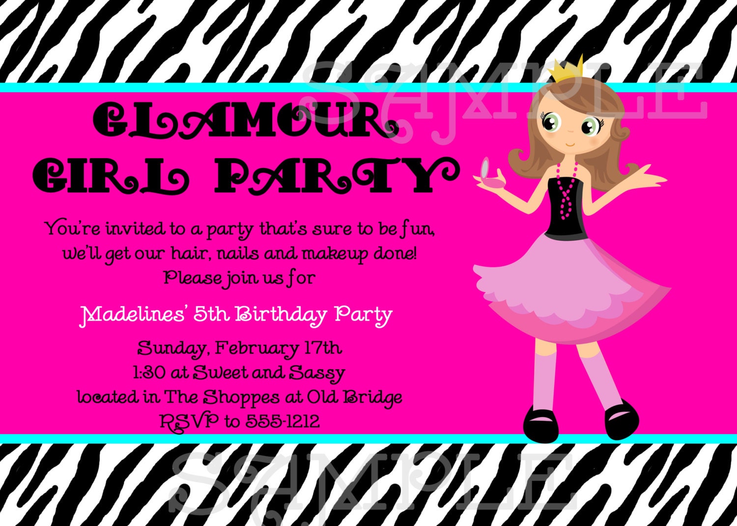 Glamour Girl Birthday Invitation Glamour Girl Party Invitations Printable or Printed