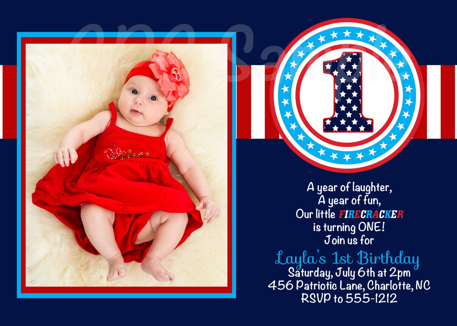 4th of July Birthday Invitation , Red White and Blue Birthday Invitations Boys Girls Print Your Own or Printed