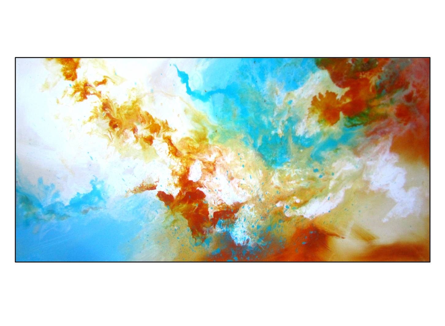 SUPER ART SALE. Handpainted Original Blue Amber Modern Abstract Painting. 36". Title "Skyfall" by RSchoeffel