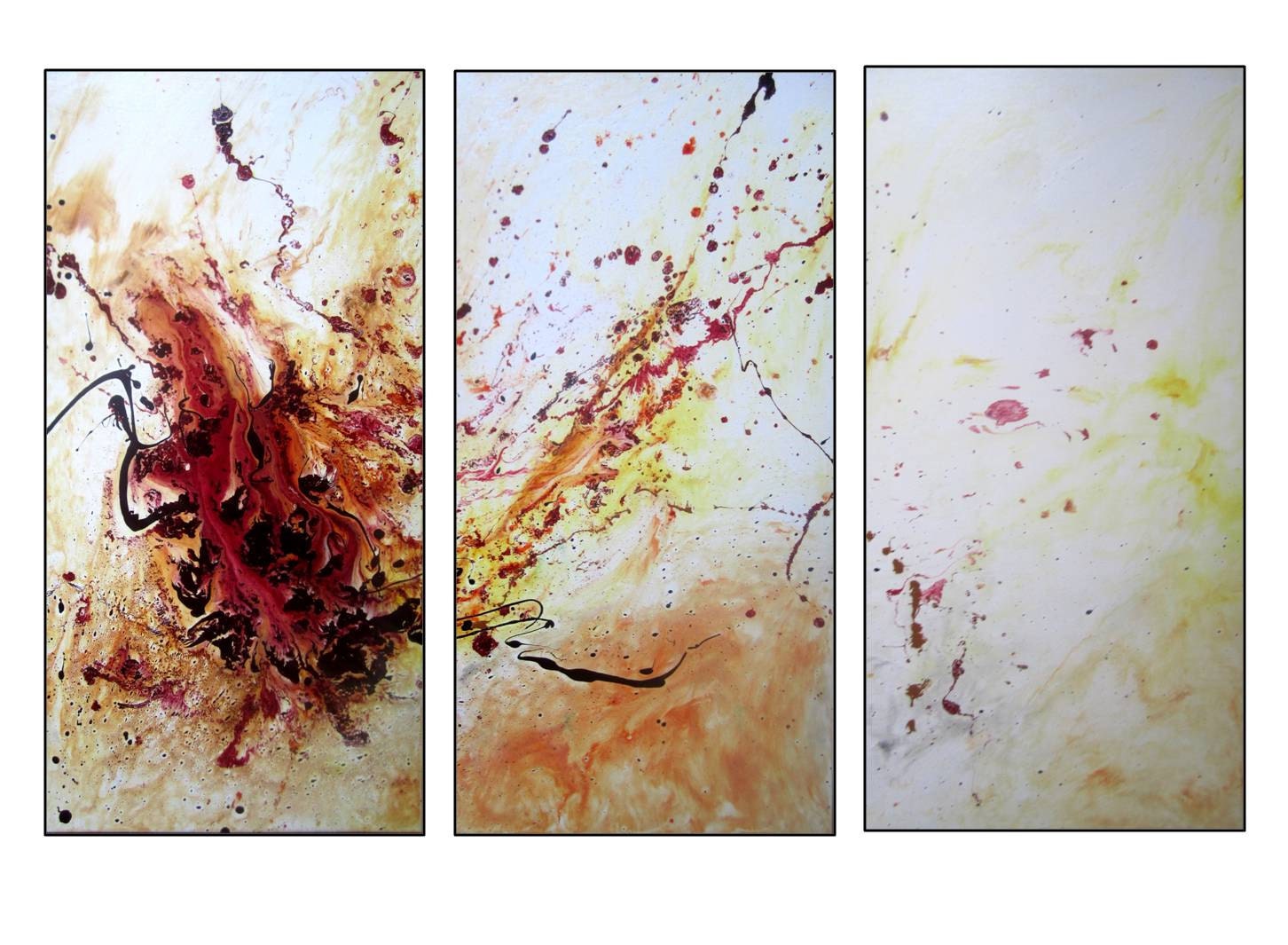 Beige, Burgundy, Wine. Original Painting. 3 Panel. Modern Art. Large 45".  Title "In the Buff" by R Schoeffel