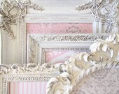 COLLECTION of MAGNET BOARDS Girls Nursery Wall Decor Pink White Ivory Vintage Picture Frame Collage Set Damask Shabby Chic Unique Baby Gift