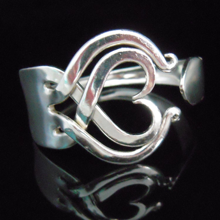 Recycled Jewelry Fork Bracelet in Heart Design Number Three