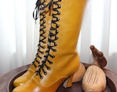 Victorian Boots Lace up High Heels Ankle boots in Ocker Leather Order your customized size