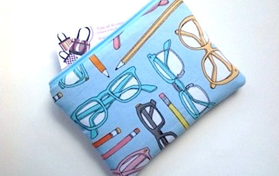 Padded Zip Pouch Purse Gadget Coin Case- TYPE Glasses  Blue Aqua Gray pink White- NEW