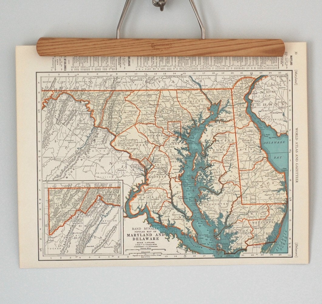 1930s Antique State Maps of Maryland, Delaware and Maine