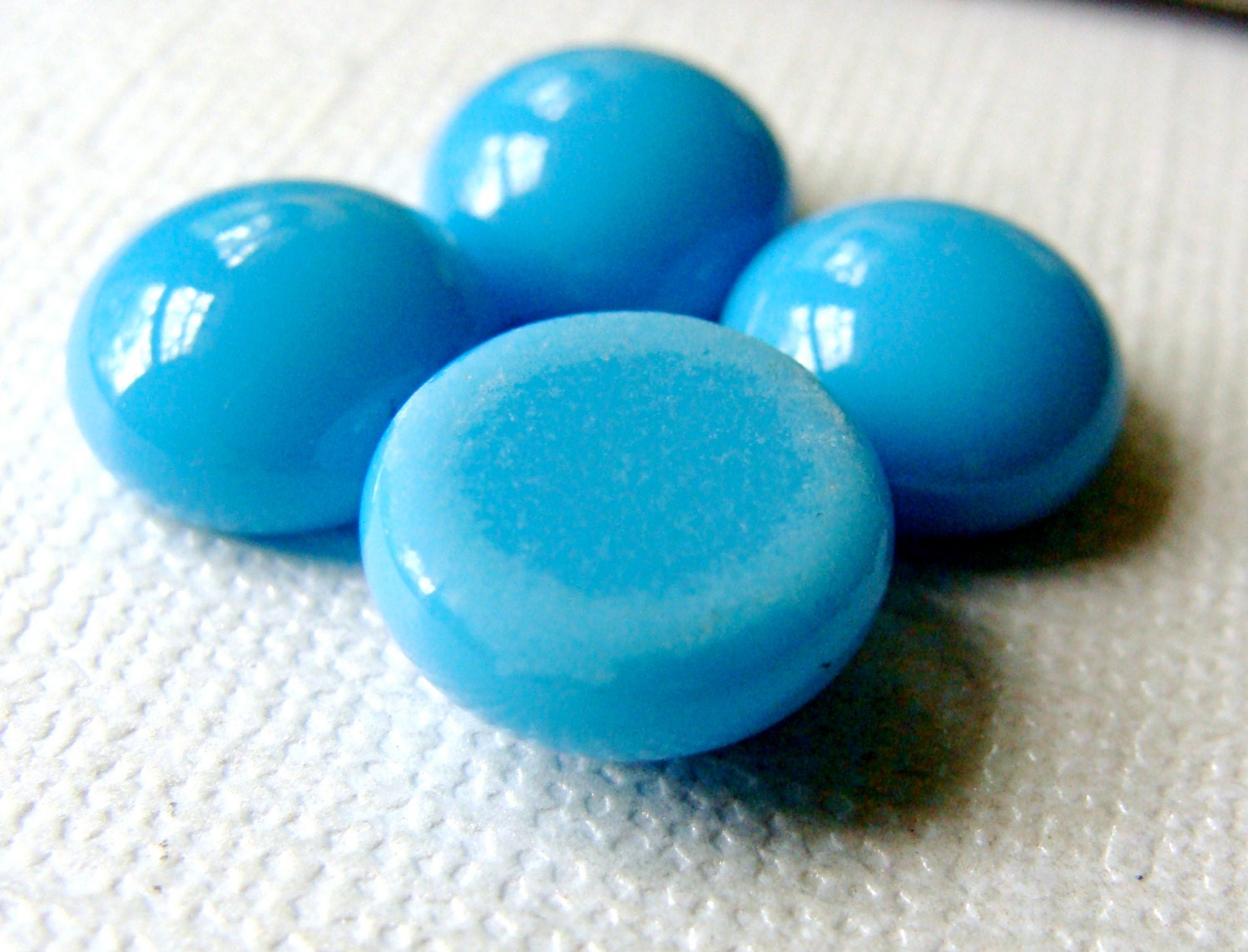 Fused Glass Cabochons 11 mm Turquoise Blue Set of 4