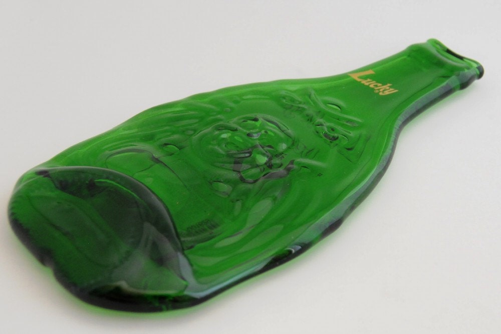 Lucky Beer Bottle Unique Green Glass Spoon Rest