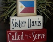 MISSIONARY Blocks Elder Sister Called To Serve LDS Mission Personalized Wood Sign Shelf Sitter Blocks Primitive Country Rustic Home Decor