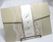 AMY - BAND4  Lace and Glitter Wedding Invitation, Invite, Vintage, Shabby Chic, Couture, Elegant