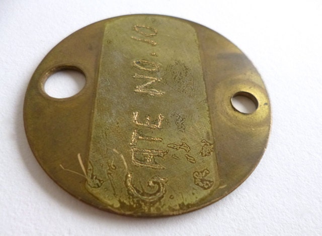 SALE Vintage Brass Tag Large Round