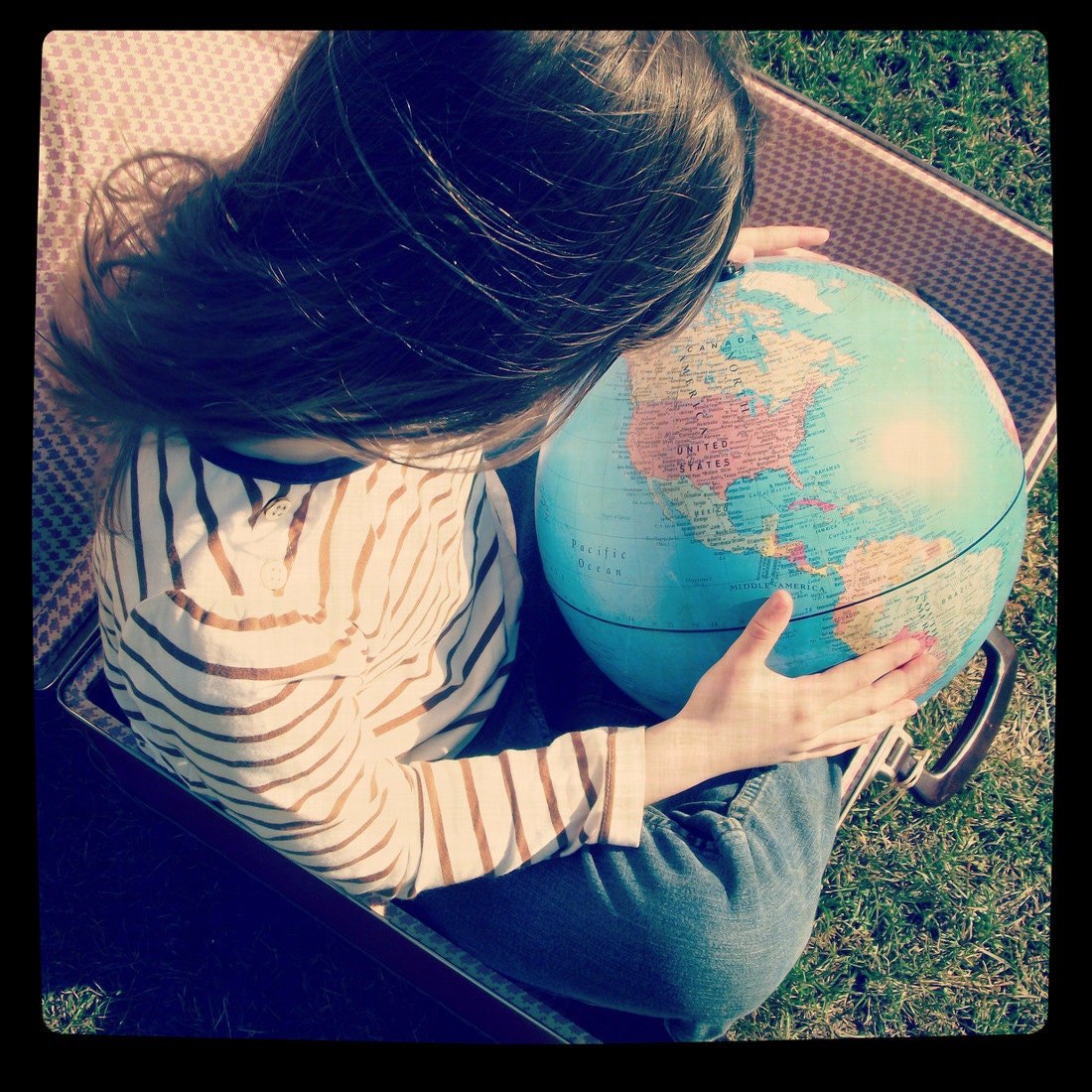 Travel Photography Globe Vintage Suitcase Children Square 6x6 Print One Day...