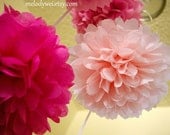 3 large tissue paper poms with ribbon, 18'' balls, choose your colors