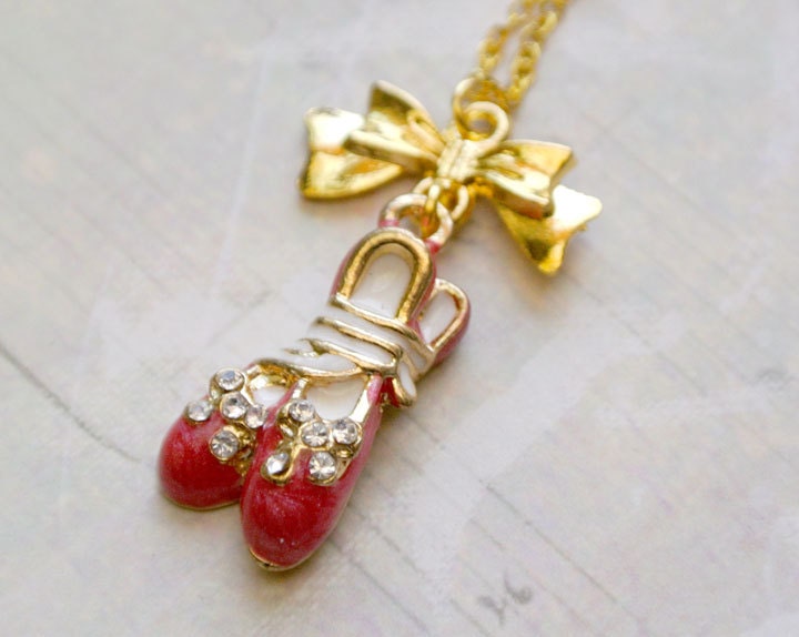 Dark Pink Ballet Shoes Necklace