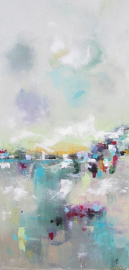 Colorful Skyline Cityscape Abstract Original Painting - City Color 18 x 36