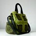 Women bag, granny square crocheted felted, green shades, messenger bag, shoulder bag, adjustable leather strap