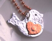 Love Chick Necklace, Bird Metal Necklace,  Artisan Silver Jewellery and Stamped Keepsakes