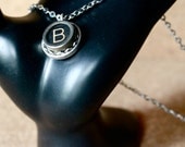 Typewriter Key Pendant on Silver Necklace in the Letter B