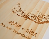 custom engraved guest book wood wedding personalized bridal engagement rustic modern // tree branch 60 pages