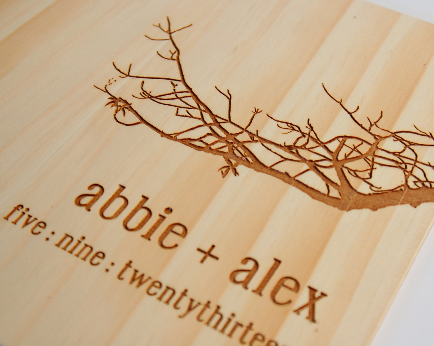 custom engraved guest book wood wedding personalized bridal engagement rustic modern // tree branch 60 pages
