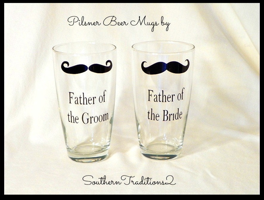 Father of the Bride or Groom Men's Personalized Mustache Pilsner Beer Mug Stein Groom Glasses Glass -- Wedding Favor