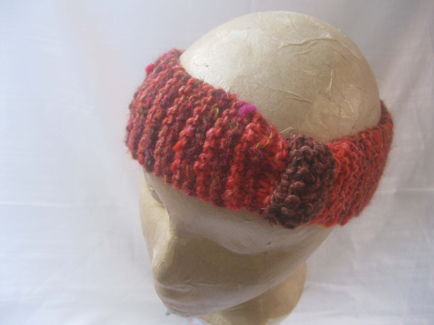 Pretty Red Hand Knitted Head Band -Noro yarns