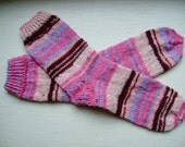 Hand Knit Soft And Warm  Women's Striped Superwash Wool  Socks, Size 8 - 8.5 (9.75 inches length)