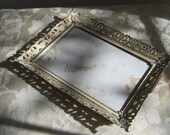 Vintage Ornate Whitewashed Gold Metal Picture Frame, Filigree Cut Out, Mid Century Paris Apartment
