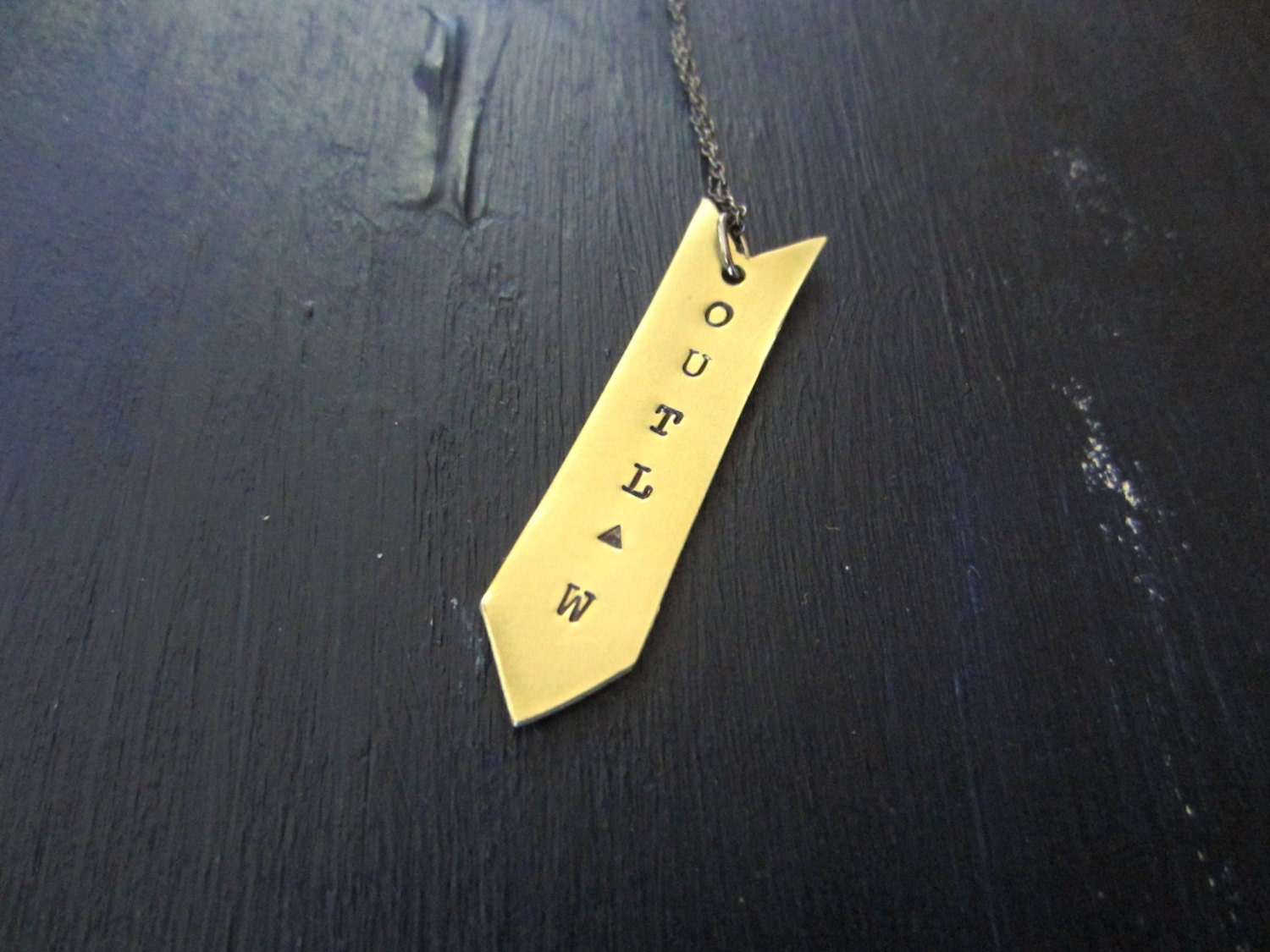 Outlaw - Arrow Pendant Necklace Geometric Jewelry Hand Stamped Necklace Brass Modern Brass Jewelry