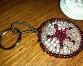 Pink White New Handmade Beaded Glass 2" Keychain Michigan Wire Backpack Handbag