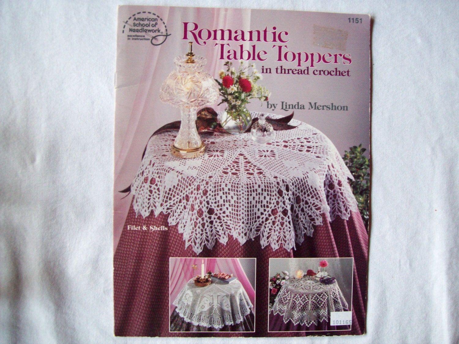 Crocheted Table cloth Patterns Book, Romantic Table Toppers, ASN 1151, Thread Crochet Patterns, filet rose butterfly