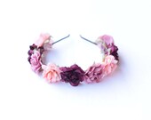 romantic pastel rose headband // three pink mix - dainty, floral headpiece, nature inspired, vintage inspired, rustic rose, love.