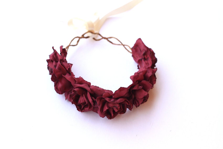 burgundy wine rose crown -maroon floral statement headpiece, santa monica, festival crown, oversize rose.