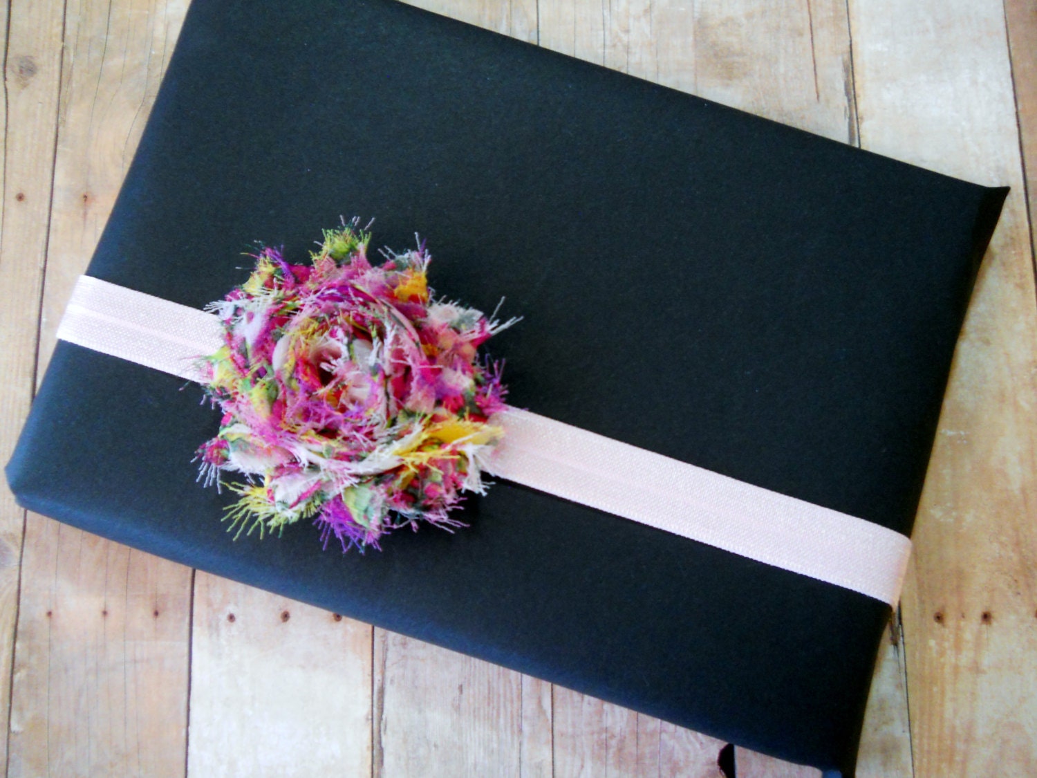 Extra Shabby Purple Pink and Yellow Shabby Flower on light pink Foe - Sz. Small - Shabby Chic Headband