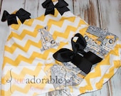 Yellow Chevron Pinafore Dress and Ruffle Diaper Cover - FREE MONOGRAMMING