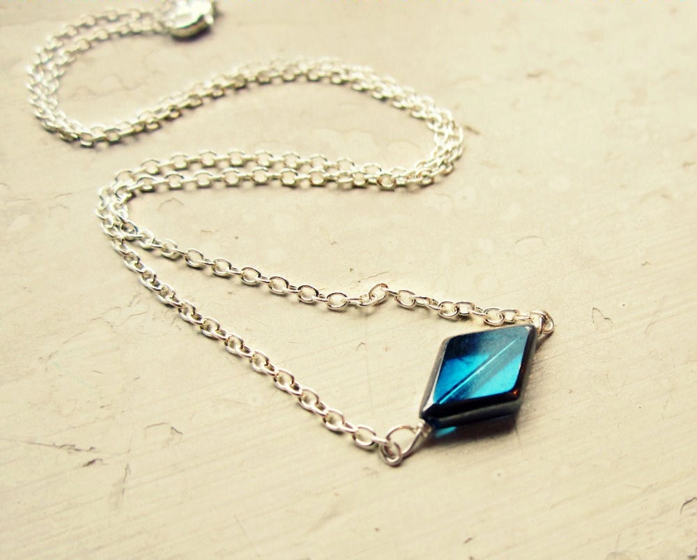 Four Diamonds Necklace // Thon Fundraising Jewelry // Sterling Silver // Blue Glass Beads