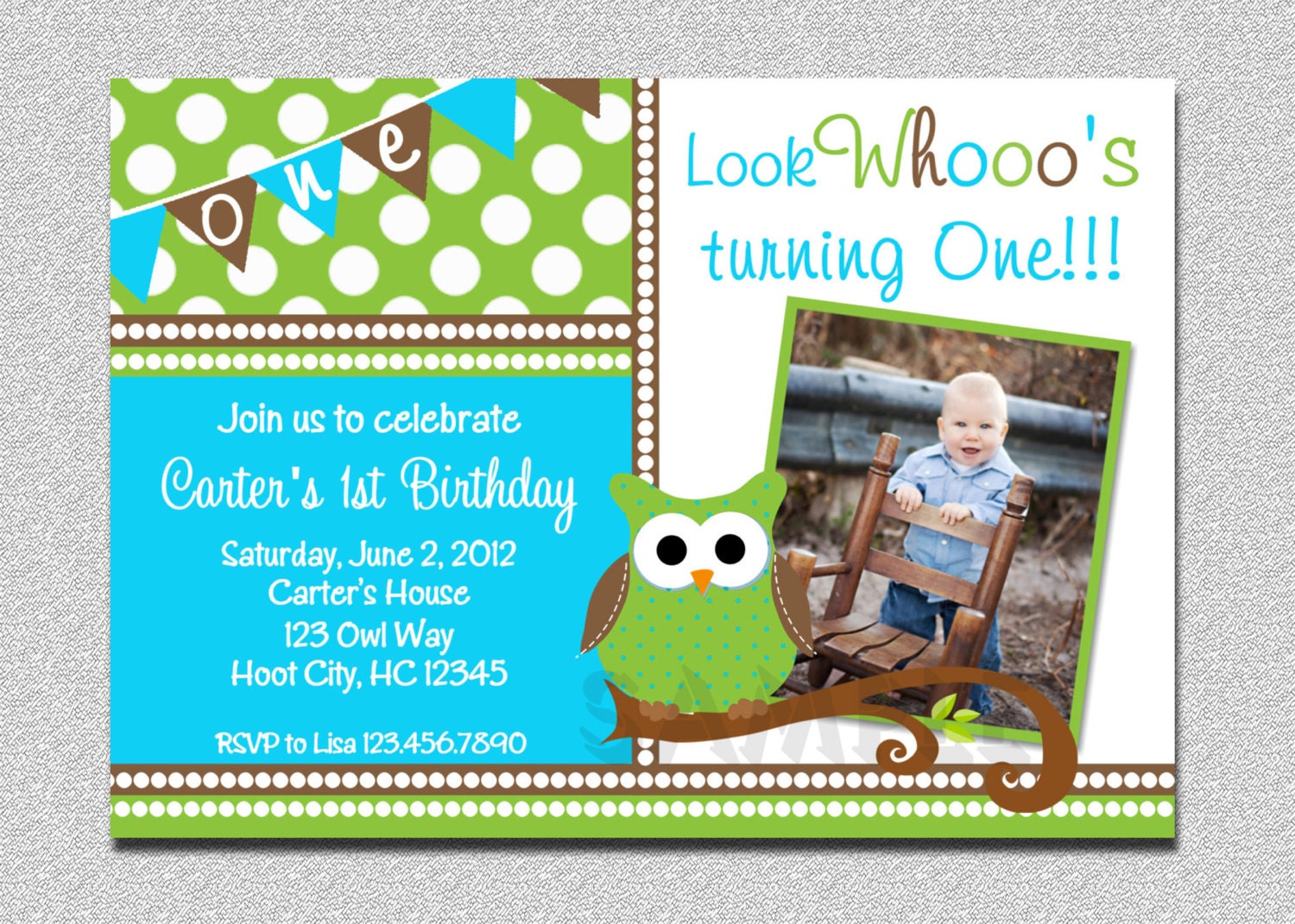 Owl 1st Birthday Invitation Owl Birthday Party Invitation Printable Boys or Girls Il_570xn
