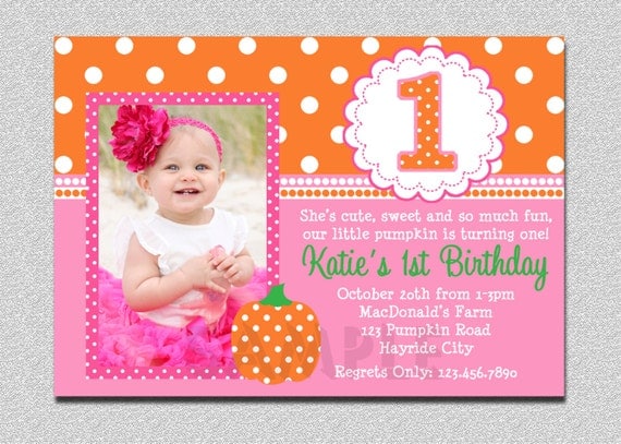 Pumpkin Birthday Invitation Fall Pumpkin 1st Birthday Party Invitation Boys or Girls Il_570xn