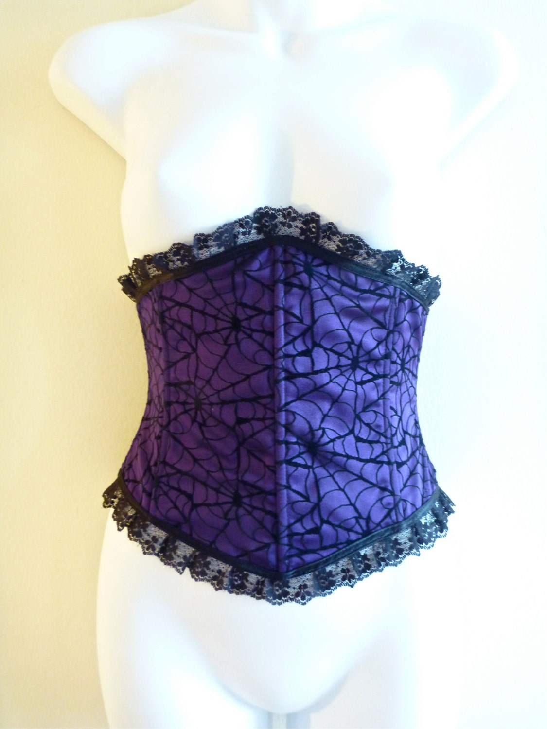 90s Goth Corset- Small, Medium, Underbust, Purple, Cobweb