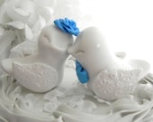 Wedding Cake Topper, Love Birds, White and Blue, Bride and Groom Keepsake, Fully Customizable