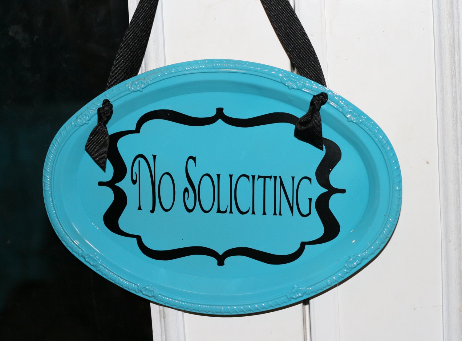 No Soliciting Vinyl Sign to Hang Front Door.   Pick Your Colors.