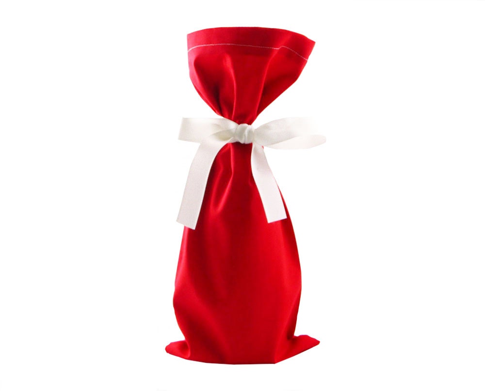 Wine Bottle Bag in Red Organic Cotton