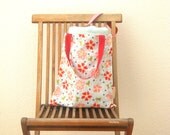 eco friendly tote bag, reversible floral print cotton tote, poppy red